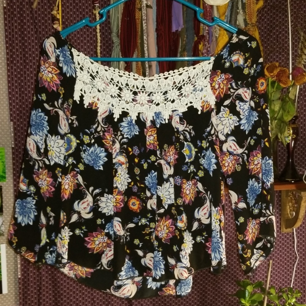 Floral off the shoulder top with crochet detail